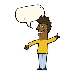 cartoon happy man with speech bubble