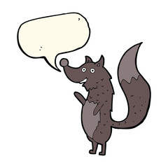 cartoon waving wolf with speech bubble