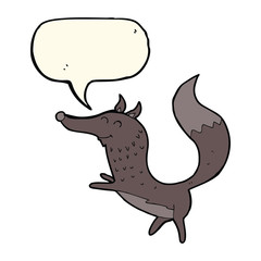 cartoon happy wolf with speech bubble
