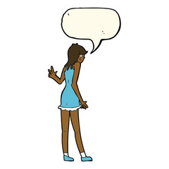 cartoon woman waving with speech bubble