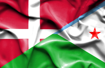 Waving flag of Dijbouti and Denmark