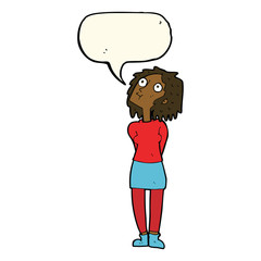 cartoon curious woman with speech bubble