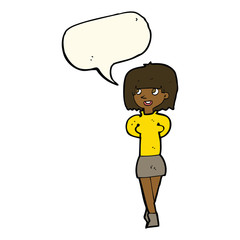 cartoon happy woman with speech bubble