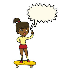 cartoon skater girl with speech bubble