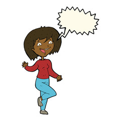 cartoon laughing woman with speech bubble