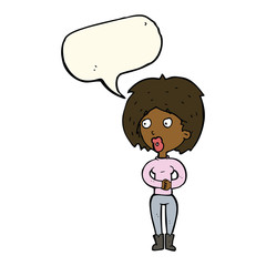 cartoon surprised woman with speech bubble