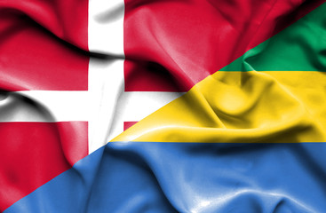 Waving flag of Gabon and Denmark