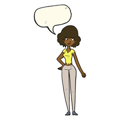 cartoon pretty woman with speech bubble