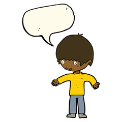 cartoon confused boy with speech bubble