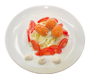 breaded crab claws with salad