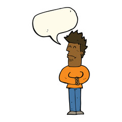 cartoon nervous man with speech bubble