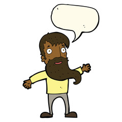 cartoon man with beard waving with speech bubble