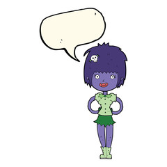 cartoon happy vampire girl with speech bubble