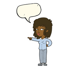 cartoon woman pointing with speech bubble