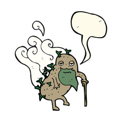cartoon old potato with speech bubble