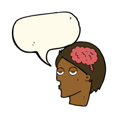 cartoon head with brain symbol with speech bubble