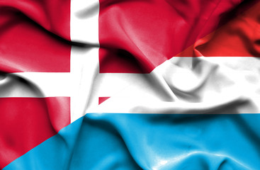 Waving flag of Luxembourg and Denmark