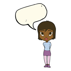 cartoon shy girl with speech bubble