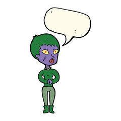 cartoon zombie girl with speech bubble