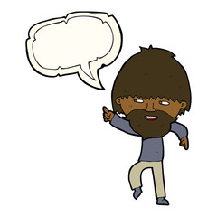 cartoon bearded man pointing and laughing with speech bubble