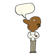 cartoon old man with folded arms with speech bubble