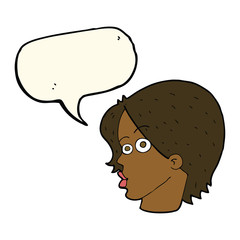 cartoon female face with speech bubble