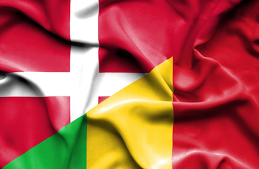 Waving flag of Mali and Denmark