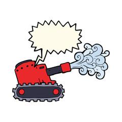 cartoon army tank with speech bubble