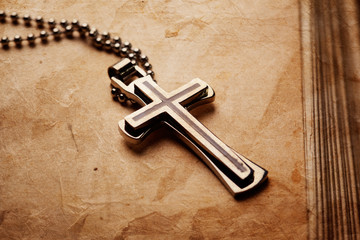 Closeup of silver Christian cross