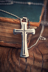 Closeup of silver Christian cross