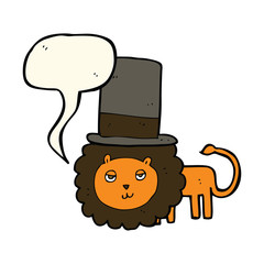 cartoon lion in top hat with speech bubble