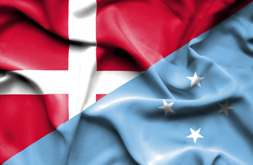 Waving flag of Micronesia and Denmark