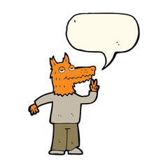 cartoon happy fox man with speech bubble