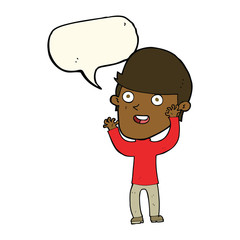 cartoon happy man with speech bubble