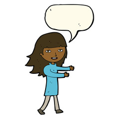 cartoon happy girl with speech bubble