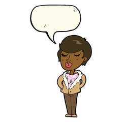 cartoon cool relaxed woman with speech bubble