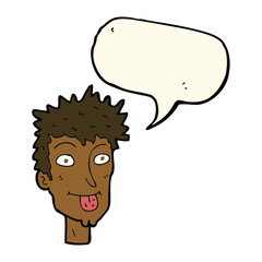 cartoon man sticking out tongue with speech bubble
