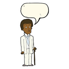 cartoon unhappy gentleman with speech bubble