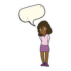 cartoon confused woman with speech bubble