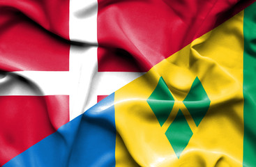 Waving flag of Saint Vincent and Grenadines and Denmark