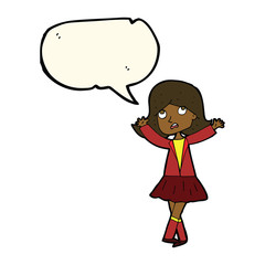 cartoon unhappy girl with speech bubble