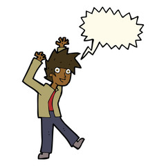 cartoon excited boy with speech bubble