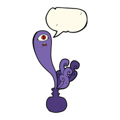 cartoon halloween ghost in bottle with speech bubble