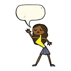 cartoon woman dancing with speech bubble