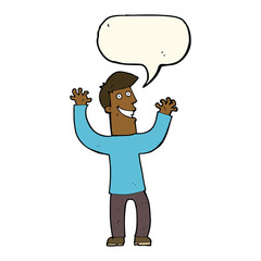 cartoon excited man with speech bubble