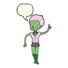 cartoon halloween girl with speech bubble