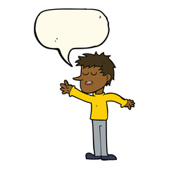 cartoon happy man reaching with speech bubble