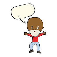 cartoon panicking old man with speech bubble