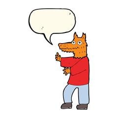 cartoon funny fox man with speech bubble