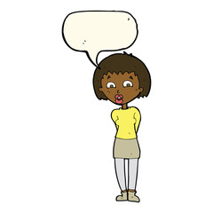 cartoon surprised woman with speech bubble
